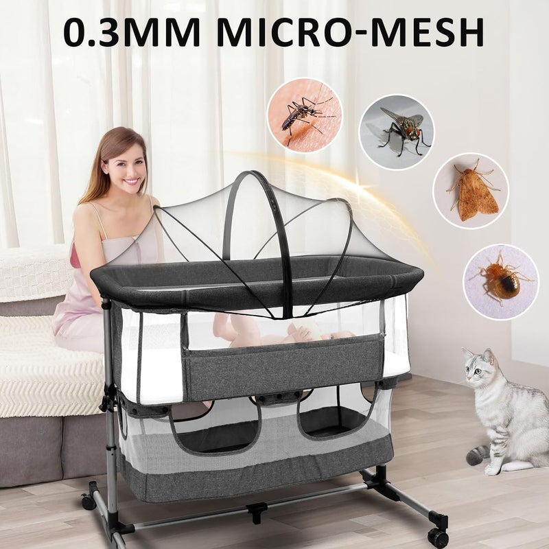 Cheermomo Bassinet Mosquito Net Cover to Keep Cats & Bugs Out for Baby, Two-Way Zipper, Portable Bassinet Cover with Storage Bag, Breathable Baby Mosquito Net for Bedside Sleeper/Travel Crib, Black - Image 2